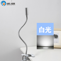 简约万向夹子式台灯led床头展柜鱼缸照射灯金属软管USB小台灯 长头款银色白光 按钮开关
