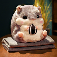 可爱枕头抱枕被子两用女生男生款睡觉汽车上二合一午睡毯子办公室 [灰色仓鼠抱瓜子] 单独抱枕[无暖手无毯子]45×30厘米