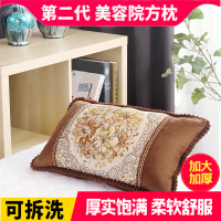 美容床枕头美容院专用头枕枕芯长方形圆形带圆柱按摩床小美容枕头 第2代 花边方枕【深咖】棉芯可拆洗
