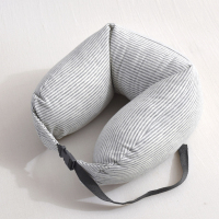 日式便携纯棉U型枕女男飞机旅行护颈枕坐车护脖枕腰枕午睡u形枕头 灰色条纹