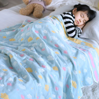 婴儿小薄被子纯棉纱布盖被宝宝新生儿童春夏季幼儿园空调被夏凉被 6层纱布被-蓝色云朵 110x110cm