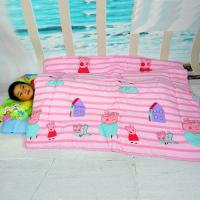 儿童薄被子纯棉婴儿水洗棉秋冬空调被宝宝夏凉被学生厚丝棉单人被 粉色条条佩琪 110X140CM(幼儿园夏凉被)