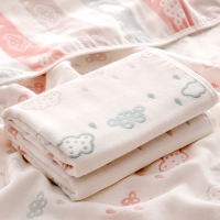 新生婴儿浴巾纯棉纱布超柔吸水洗澡包被初生宝宝纱巾儿童毛巾被子 特价4层云朵雨滴80*80cm 送方巾