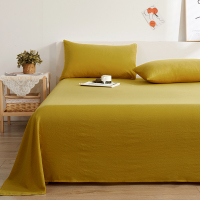 水洗棉床单单件纯色夏季薄款北欧风简约双人床1.8米1.5m单人被单 芥末黄(单件床单) 120cmx210cm(0.9米