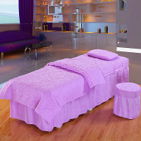美容床罩四件套按摩床床罩推拿床罩床裙床单被套件套方头圆头 浅紫色 心心浅紫 单被套110.170