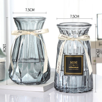 [四件套]玻璃花瓶透明水培绿萝植物富贵竹百合花瓶客厅插花摆件 15贴标+15南瓜(烟灰色) 大