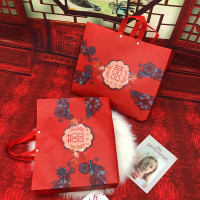 结婚陪嫁婚庆四件套包装袋红色喜被装棉被的收纳袋子缎面牛津手提 红双喜四件套袋一对 50*42*11cm(装四件套或者夏被