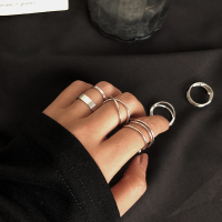 ins 四件套时尚个性网红戒指女小众设计超仙冷淡风套装食指关节戒 银色4件套戒指