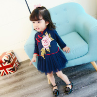 婴儿童装2春装两件套装1一三四岁半女宝宝公主洋气3小童衣服4秋冬 520连衣裙藏青色 95cm