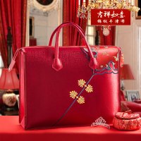 婚庆被子包装袋子四件套收纳袋红色喜被毛毯冬被芯装被子的袋子 吉祥如意-套件包 锦缎材质 特制小号49*42*12CM(装