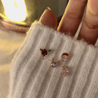 圣诞小耳钉四件套女可爱设计感2020年新款潮小众精致超仙气质耳饰 圣诞耳钉四件套(银针)