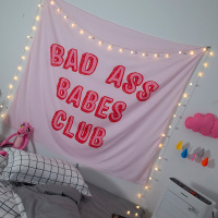 免打孔魔术贴背景布 学生床宿舍专用墙布房间装饰ins网红挂布挂毯 粉色字母 [ 涤纶清仓 150X130cm[赠无痕钉]