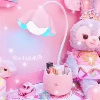 少女心led可爱台灯卧室护眼床头灯创意书桌宿舍寝室女生写字台灯 [触摸三挡调节]粉色花朵台灯 触摸开关