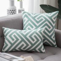 北欧刺绣抱枕沙发靠垫客厅椅子靠背枕飘窗样板房装饰抱枕套不含芯 水绿-希腊迷宫 30x50cm腰枕套