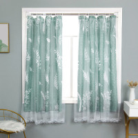 窗帘免打孔安装遮光卧室小窗户短简易出租房带伸缩杆全套一整套 蔓叶-挂环款不含杆 宽0.9*高1.0(单开)