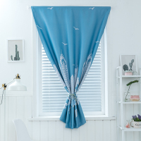 免打孔窗帘租房卧室简易小窗帘成品地中海免安装魔术贴遮光遮阳布 城影-蓝底白楼 宽1.0 X 高1.5 一片 魔术贴帘