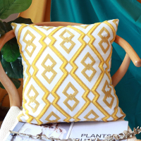 刺绣绒线靠垫套北欧黄色全棉柔软抱枕美式样板房沙发靠枕 黄色布拉格 45x45cm(枕套)