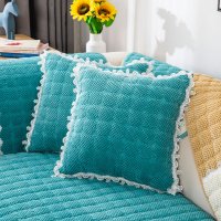 灯芯绒抱枕套办公室靠垫护腰午睡神器简约现代床头靠枕腰枕垫含芯 轻语-天蓝 定做专拍