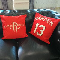 NBA科比库里棉麻抱枕快船威少杜兰特篮球靠垫乔丹骑士艾佛森靠枕 火箭队哈登(双面) 45x45cm(枕套)