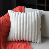 纯色毛绒抱枕靠垫沙发床头汽车护腰靠枕现代简约素色条纹外贸枕套 白色 45x45cm(仅枕套)