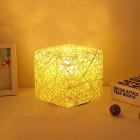 ins网红小夜灯台灯少女创意梦幻浪漫藤球灯饰USB插电卧室床头灯具 方形款【米黄】-新品特价
