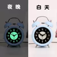 可充电夜光小闹钟学生用儿童电子卧室静音床头创意时钟表超大音量 小号夜光/蓝【电池款】 3英寸