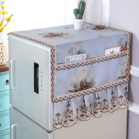 冰箱盖布单双开门冰柜防尘罩子帘滚筒式洗衣机盖巾对开门布艺蕾丝|情满花香灰蓝 单开冰箱50*130cm/洗衣机罩