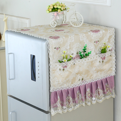 冰箱盖布单双开门冰柜防尘罩子帘滚筒式洗衣机盖巾对开门布艺蕾丝|木芙蓉紫 小对开冰箱60*180cm