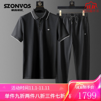 高端夏季POLO衫两件套男轻奢简约珠地棉翻领短袖休闲套装