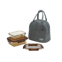 格琳阔(GREENCALL)咖啡色保鲜碗灰色手提包套装 正520+长640ml SY-17