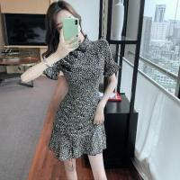 苏芈2021春季新款复古改良版旗袍碎花裙修身显瘦气质喇叭袖连衣裙子女