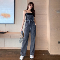 苏芈牛仔背带裤女2021春季新款韩版百搭宽松直筒阔腿裤高腰连体裤长裤