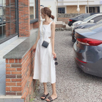 苏芈法式超仙心机露背设计感小众背带裙初恋森系露腰白色无袖连衣裙女