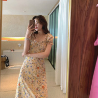 苏芈法式复古油画碎花裙子方领泡泡袖温柔桔梗裙中长款收腰连衣裙女