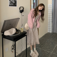 苏芈碎花连衣裙女春秋2021年新款小个子内搭气质显瘦长款吊带裙两件套