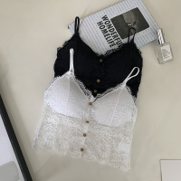 苏芈法式性感蕾丝挂脖吊带上衣女内搭带胸垫时尚镂空美背短款打底背心