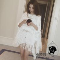 苏芈春夏新品个性针织衫网衫宽松钩花镂空罩衫流苏蝙蝠衫斗篷披肩