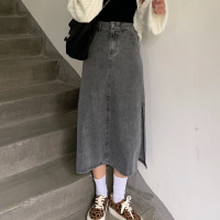 苏芈港风chic高腰牛仔半身裙女春秋韩版大码胖mm学生盐系包臀A字长裙