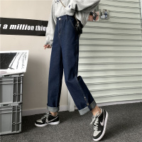 苏芈复古春秋韩版chic大码高腰直筒九分牛仔裤女宽松显瘦百搭阔腿长裤