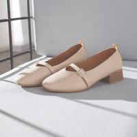 2021新款方头粗跟中跟复古奶奶鞋一字扣单鞋韩版女鞋工作鞋高跟鞋