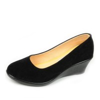 春秋老北京布鞋女鞋坡跟套脚工作鞋高跟职业上班鞋工装黑布鞋单鞋