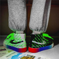 男鞋春季2021新款高帮帆布小白鞋潮流百搭休闲中邦青少年夜光潮鞋