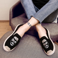 春季亚麻渔夫帆布男鞋一脚蹬懒人休闲开车潮鞋夏季老北京透气布鞋