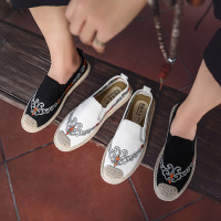 夏季亚麻渔夫帆布男鞋一脚蹬懒人百搭潮鞋老北京休闲透气防臭布鞋