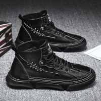 冬季新款马丁靴厨师男鞋子防滑厨房皮靴男士上班工作男士高帮板鞋