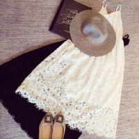 韩国内搭修身中长款刺绣蕾丝打底裙大码高腰吊带背心连衣裙女春夏