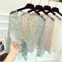 钩花蕾丝短款小外披防晒衣绑带开衫女夏季新款薄款喇叭袖披肩罩衫