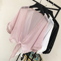 F46雪纺衫小披肩短外套女夏季短款蕾丝边开衫沙滩衣服防晒衣女薄