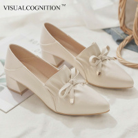 潮牌女鞋2021年四季新款仙女鞋温柔中跟粗跟尖头小皮鞋单鞋春夏秋