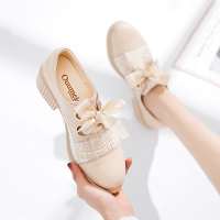 傲麦低跟鞋子女2021年新款百搭小皮鞋粗跟单鞋小香风女鞋春季